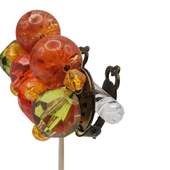 Vintage West Germany Acrylic Bead Necklace Earrings Set Orange Green Retro 1960s - Picture 9 of 10